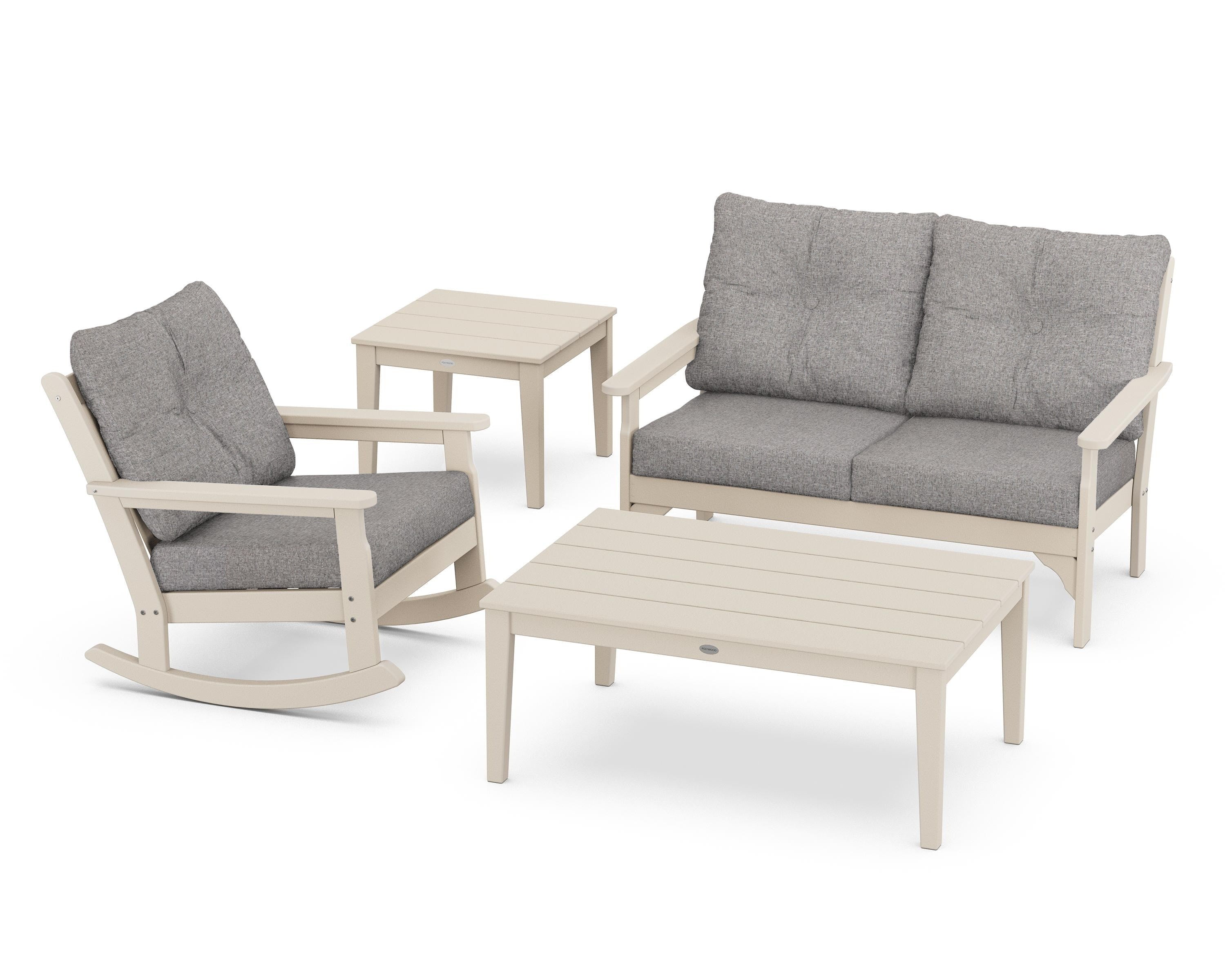 POLYWOOD® Vineyard 4-Piece Deep Seating Rocker Set in Sand / Grey Mist