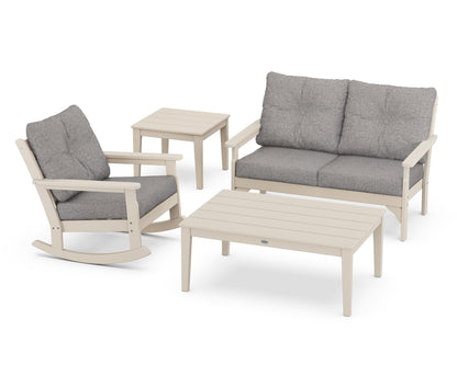 POLYWOOD® Vineyard 4-Piece Deep Seating Rocker Set in Sand / Grey Mist