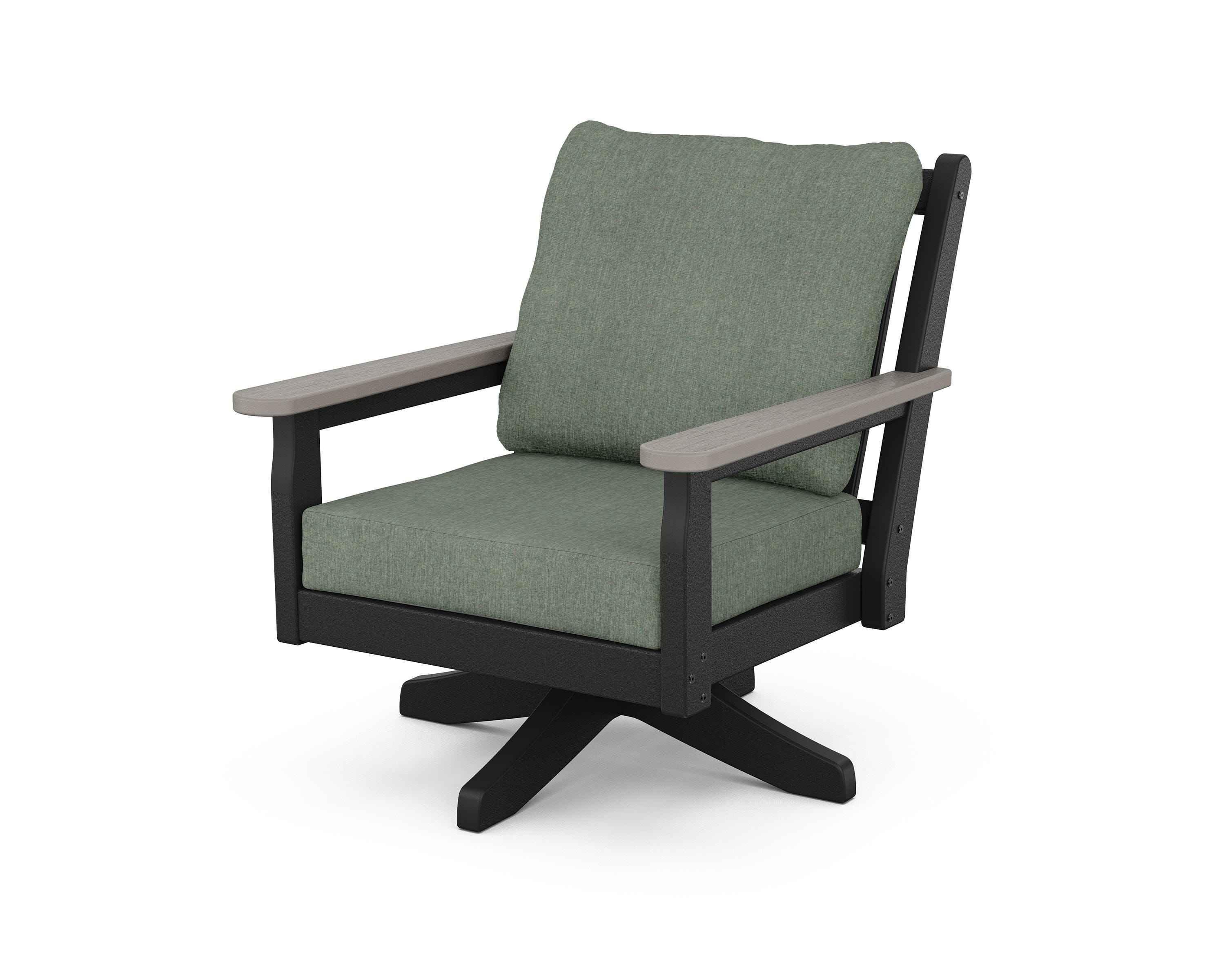 POLYWOOD® Chippendale Deep Seating Swivel Chair in Black / Driftwood / Cast Sage