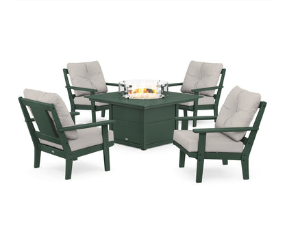 POLYWOOD® Prairie 5-Piece Deep Seating Set with Fire Pit Table in Green / Cast Ash