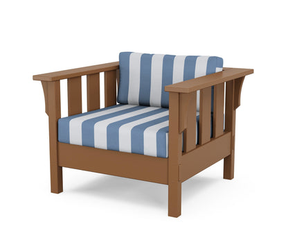 Martha Stewart by POLYWOOD® Acadia Deep Seating Chair in Teak / Cabana Stripe Sky Blue
