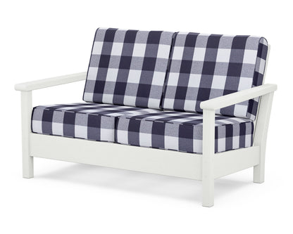 POLYWOOD® Harbour Deep Seating Loveseat in Vintage White / Buffalo Plaid Navy