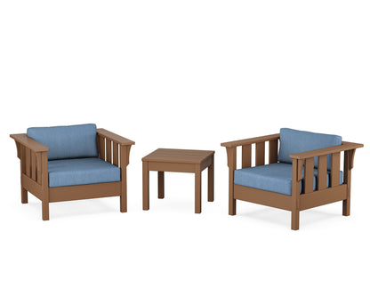 Martha Stewart by POLYWOOD® Acadia 3-Piece Deep Seating Set in Teak / Sky Blue