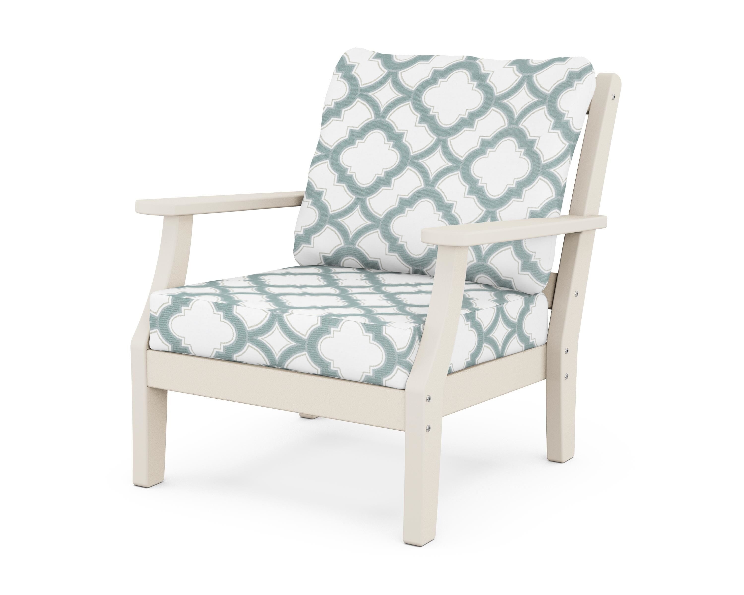 Martha Stewart by POLYWOOD® Chinoiserie Deep Seating Chair in Sand / Trellis Glacier Spa