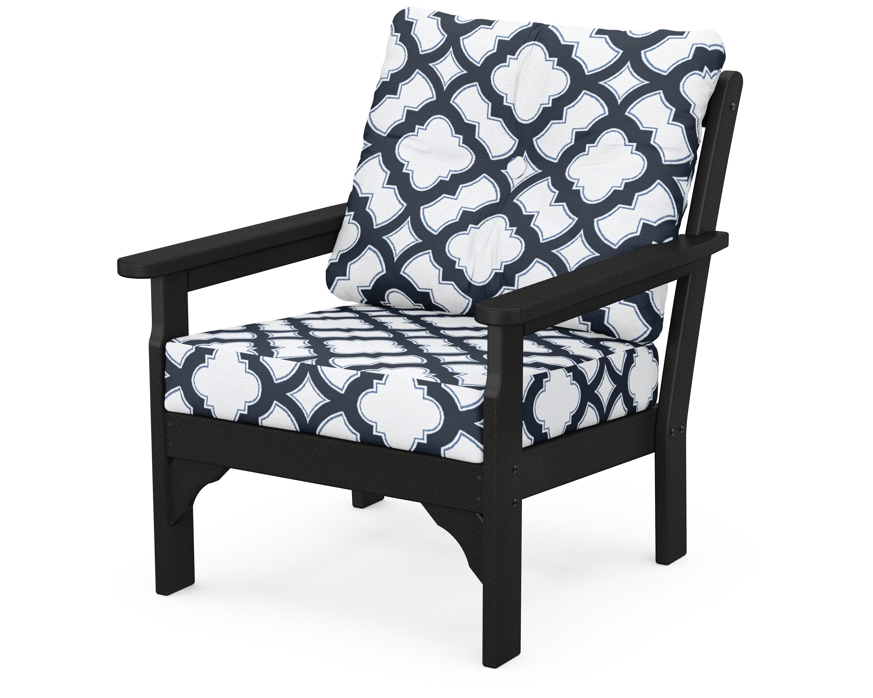 POLYWOOD® Vineyard Deep Seating Chair in Black / Trellis Marine Indigo