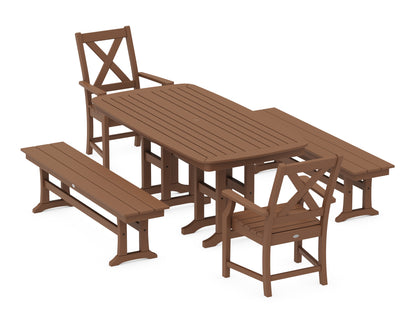 POLYWOOD® Braxton 5-Piece Dining Set with Benches in Teak