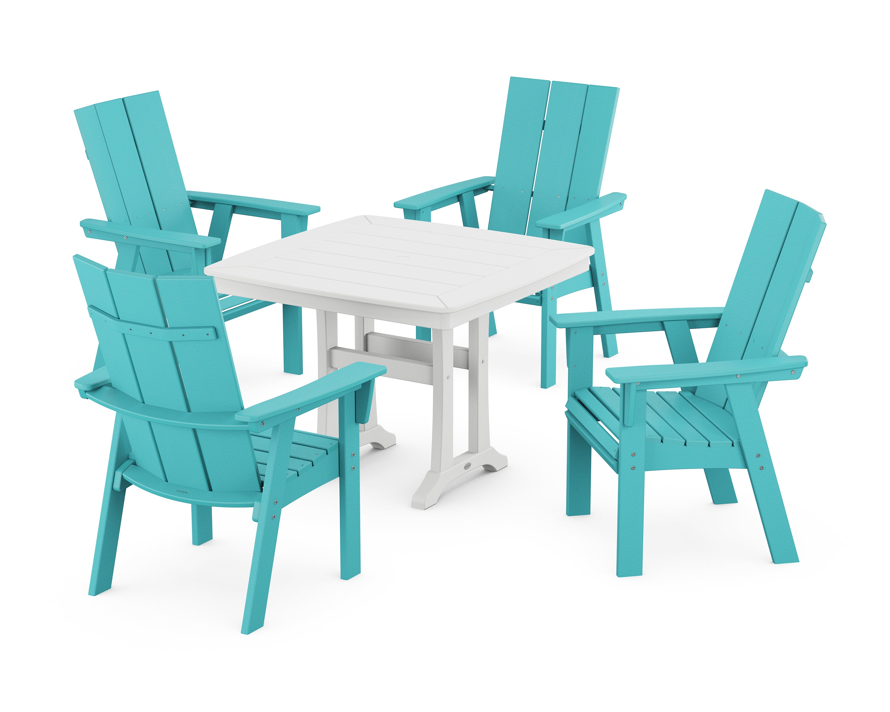 POLYWOOD® Modern Adirondack 5-Piece Dining Set with Trestle Legs in Aruba / White