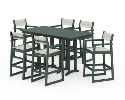 POLYWOOD® EDGE Sling Arm Chair 7-Piece Farmhouse Bar Set in Green / Parchment Sling