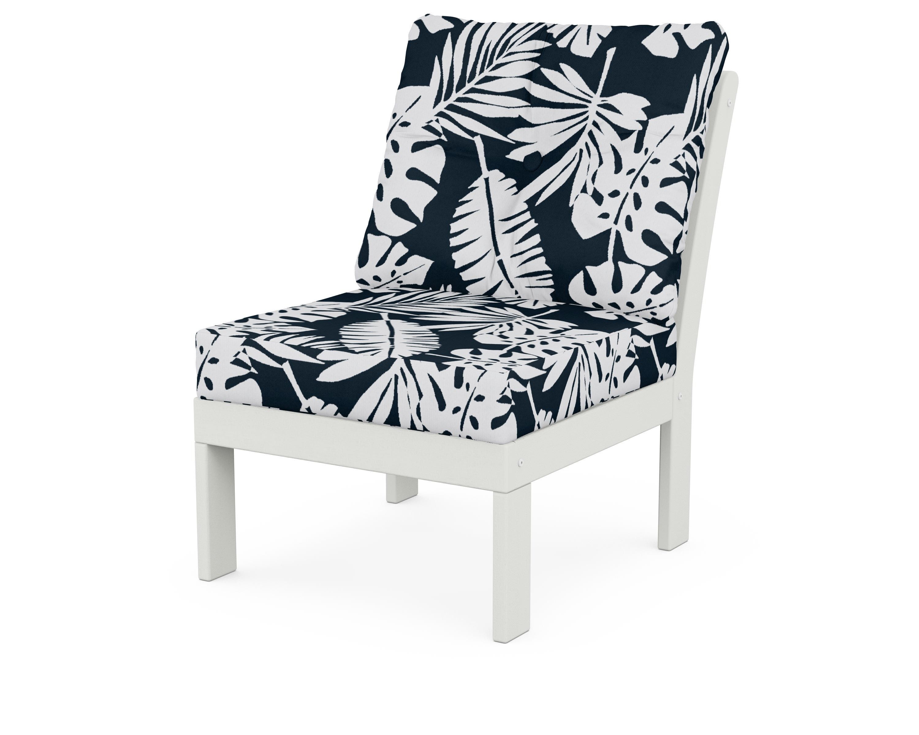 POLYWOOD® Vineyard Modular Armless Chair in Vintage White / Leaf Marine Indigo