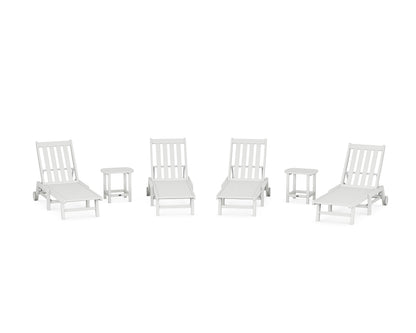 POLYWOOD® Vineyard 6-Piece Chaise with Wheels Set in White