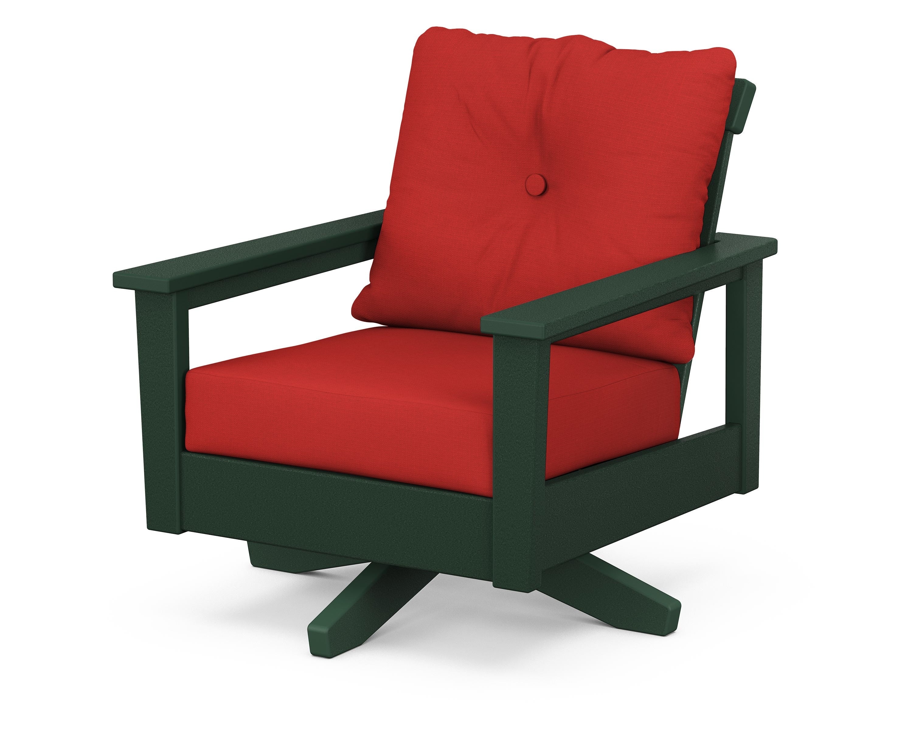 POLYWOOD® Prescott Deep Seating Swivel Chair in Green / Crimson Linen