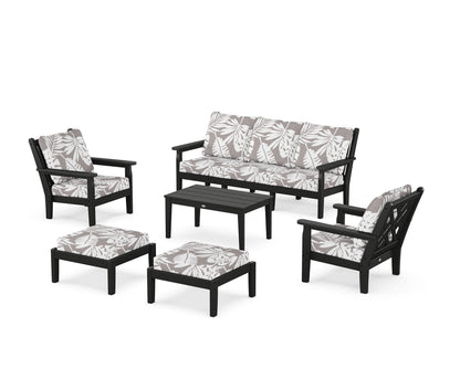 POLYWOOD® Chippendale 6-Piece Lounge Sofa Set in Black / Leaf Grey Mist