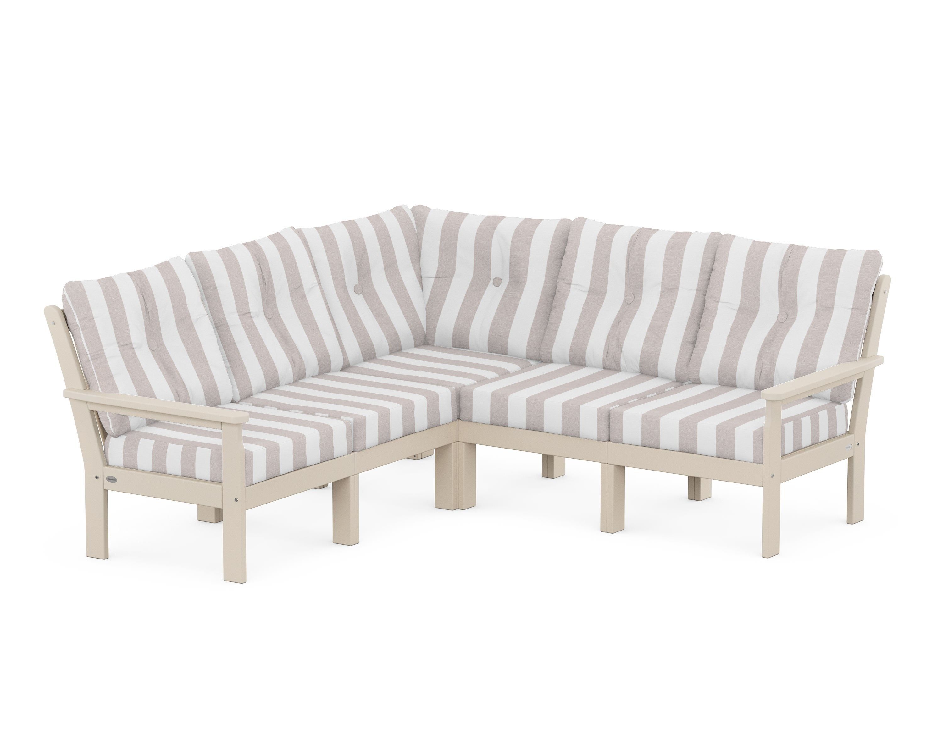POLYWOOD® Vineyard 5-Piece Sectional in Sand / Cabana Stripe Dune Burlap