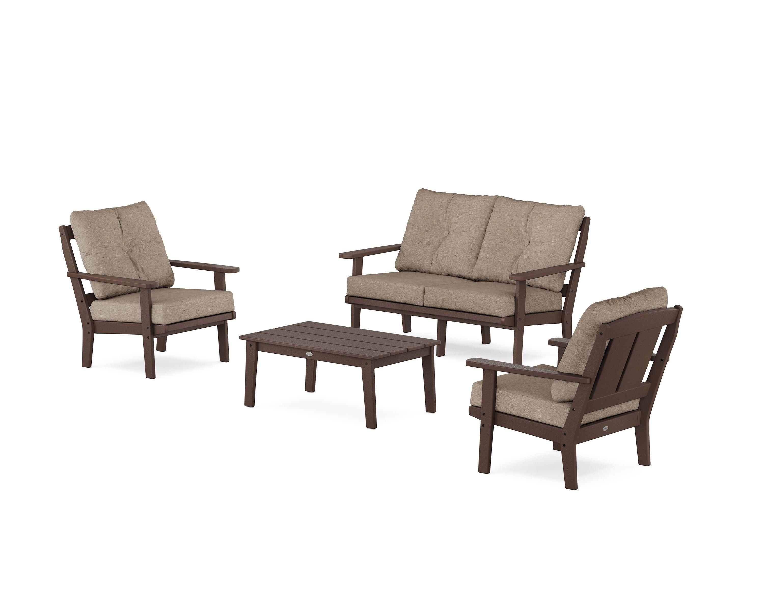POLYWOOD® Mission 4-Piece Deep Seating Set with Loveseat in Mahogany / Spiced Burlap