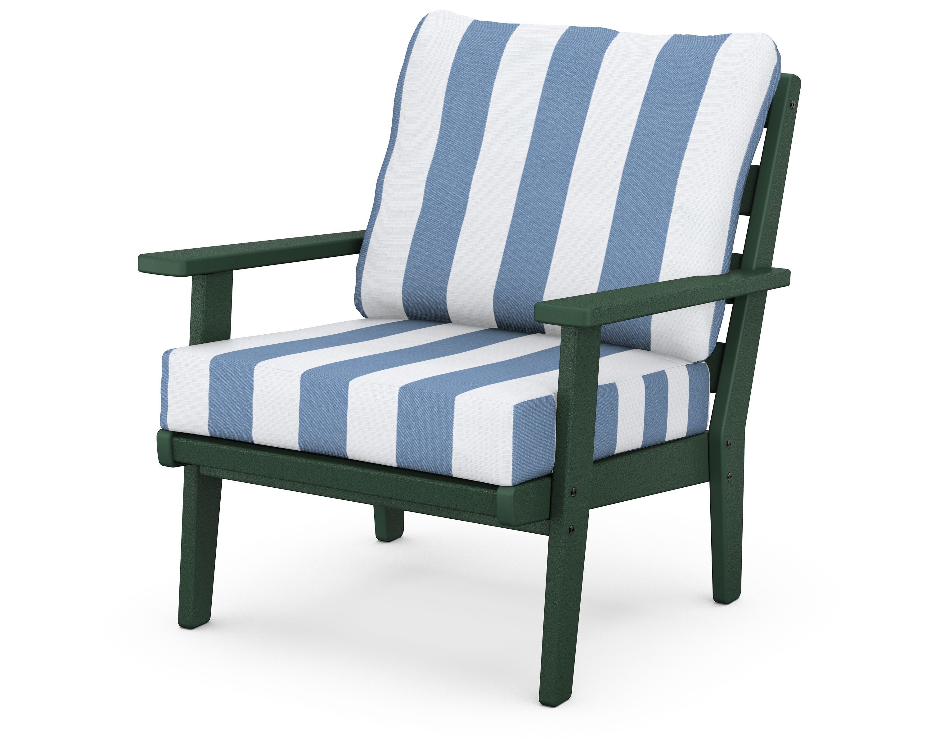 POLYWOOD® Grant Park Deep Seating Chair in Green / Cabana Stripe Sky Blue