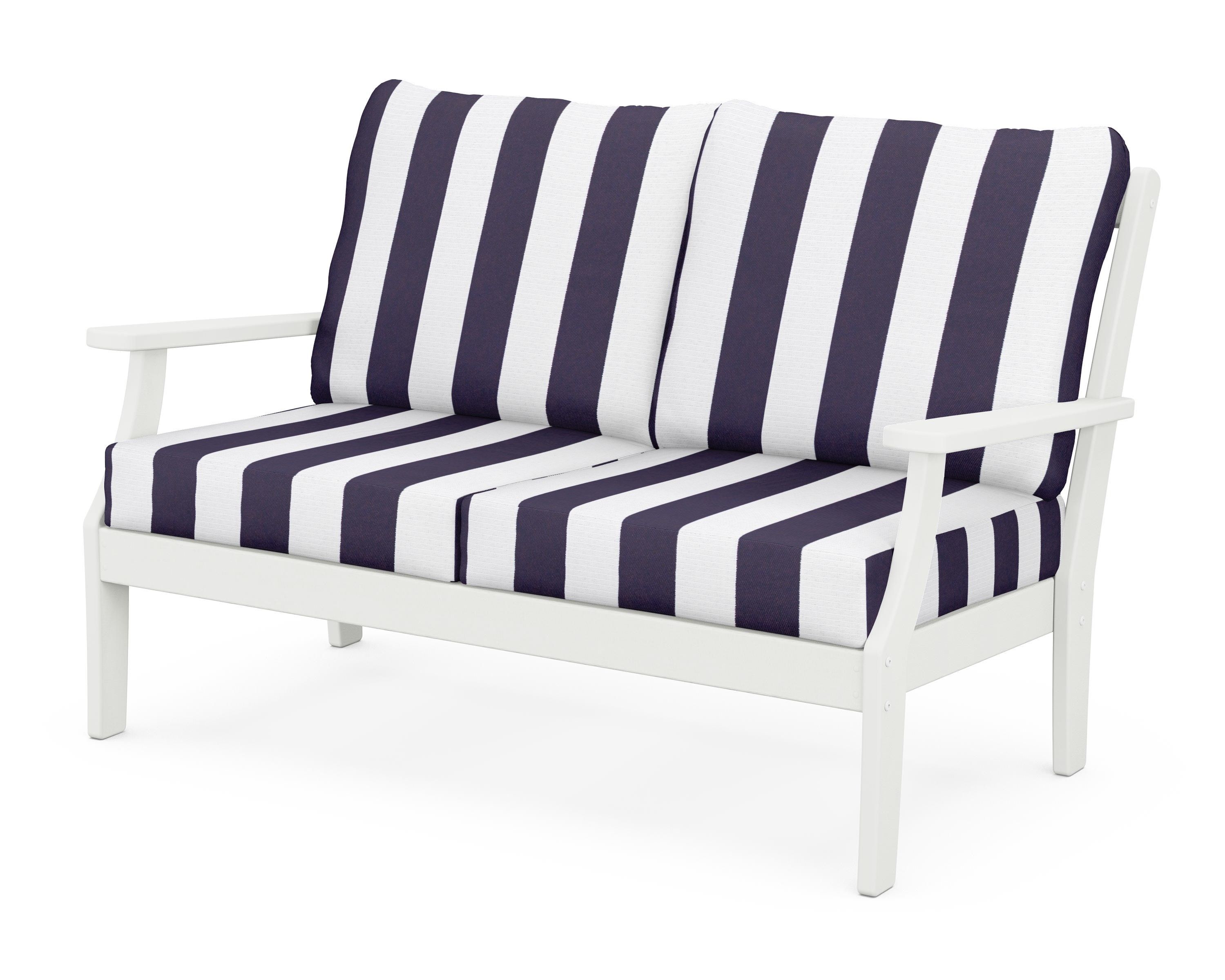 POLYWOOD® Braxton Deep Seating Loveseat in Vintage White / Cabana Stripe Navy