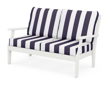 POLYWOOD® Braxton Deep Seating Loveseat in Vintage White / Cabana Stripe Navy