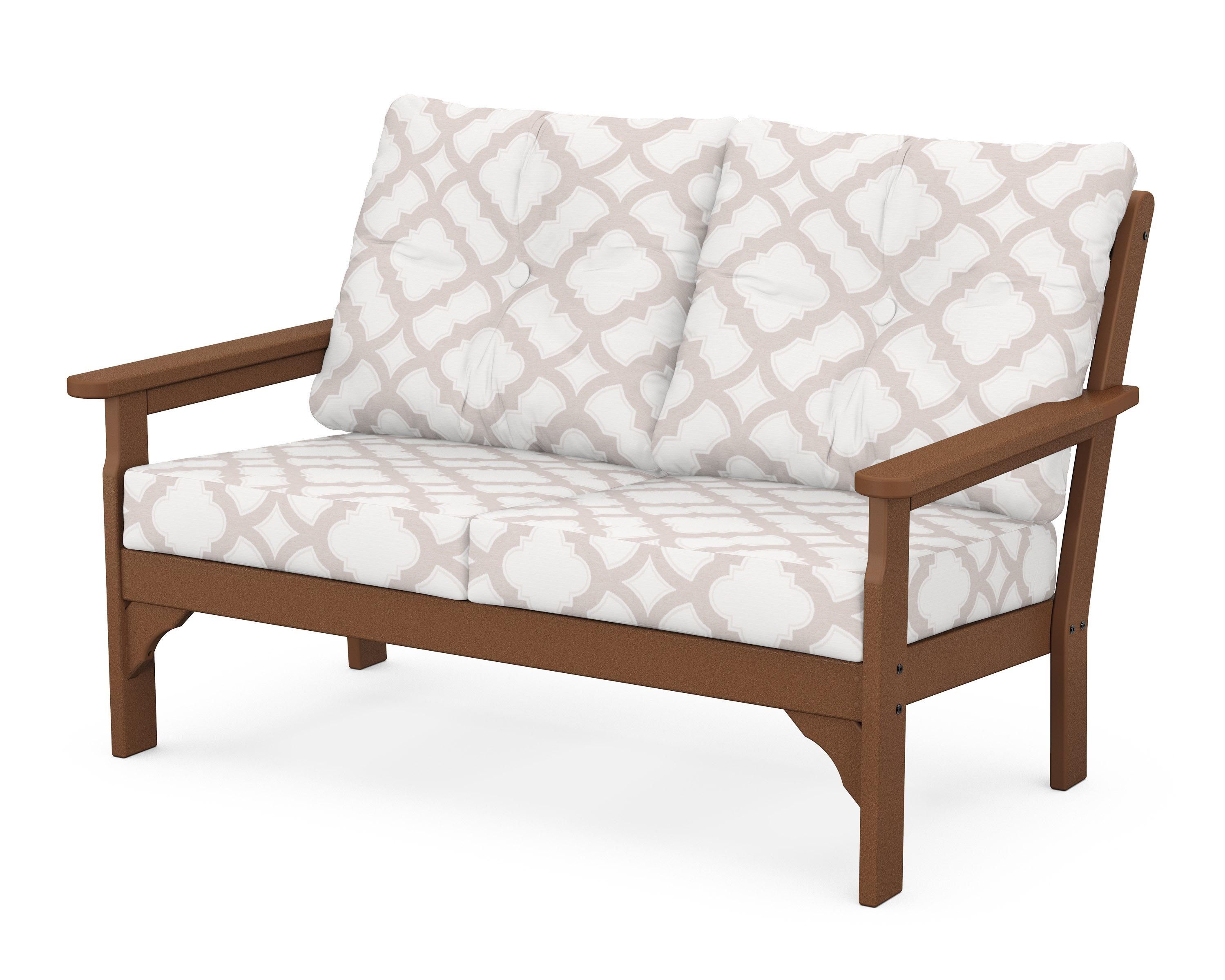 POLYWOOD® Vineyard Deep Seating Loveseat in Teak / Trellis Dune Burlap