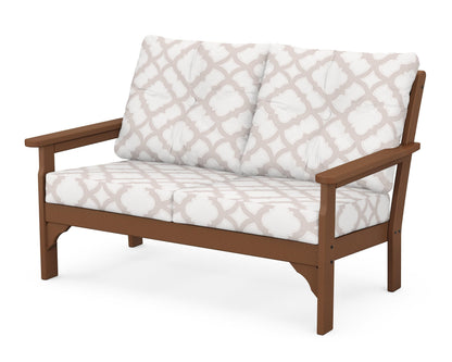 POLYWOOD® Vineyard Deep Seating Loveseat in Teak / Trellis Dune Burlap