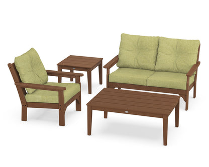 POLYWOOD® Vineyard 4-Piece Deep Seating Set in Teak / Chartreuse Boucle