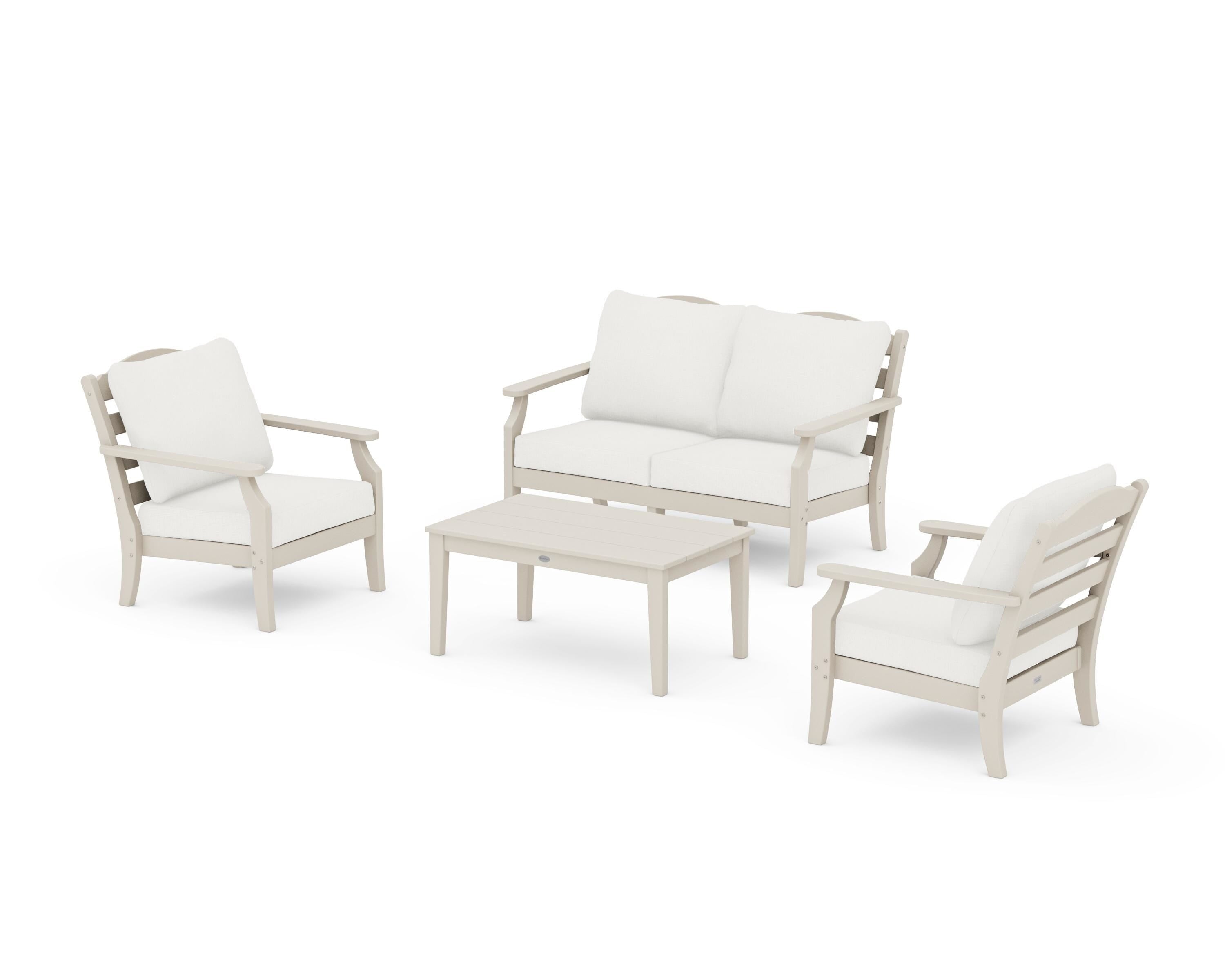 Draper James™ by  POLYWOOD® Savannah 4-Piece Deep Seating Set with Loveseat in Sand / Natural Linen