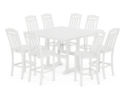 Country Living Cottage 9-Piece Square Farmhouse Side Chair Bar Set with Trestle Legs in White