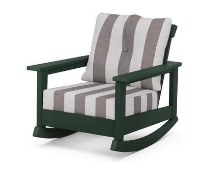 POLYWOOD® Prescott Deep Seating Rocking Chair in Green / Cabana Stripe Grey Mist
