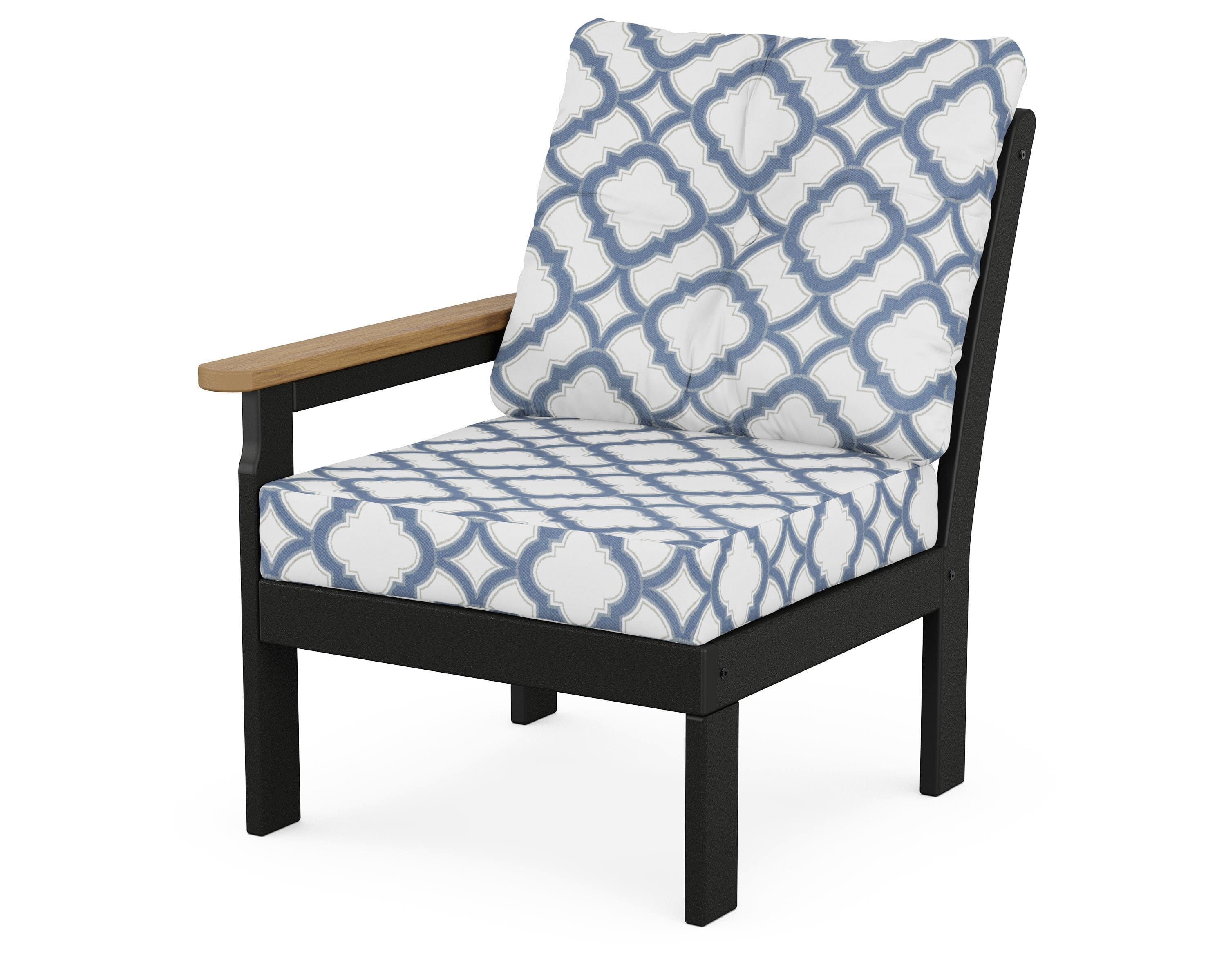 POLYWOOD® Vineyard Modular Left Arm Chair in Black / Natural / Trellis Sky Blue