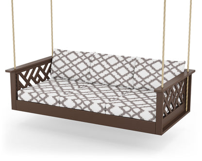 POLYWOOD® Chippendale Daybed Swing in Mahogany / Trellis Grey Mist