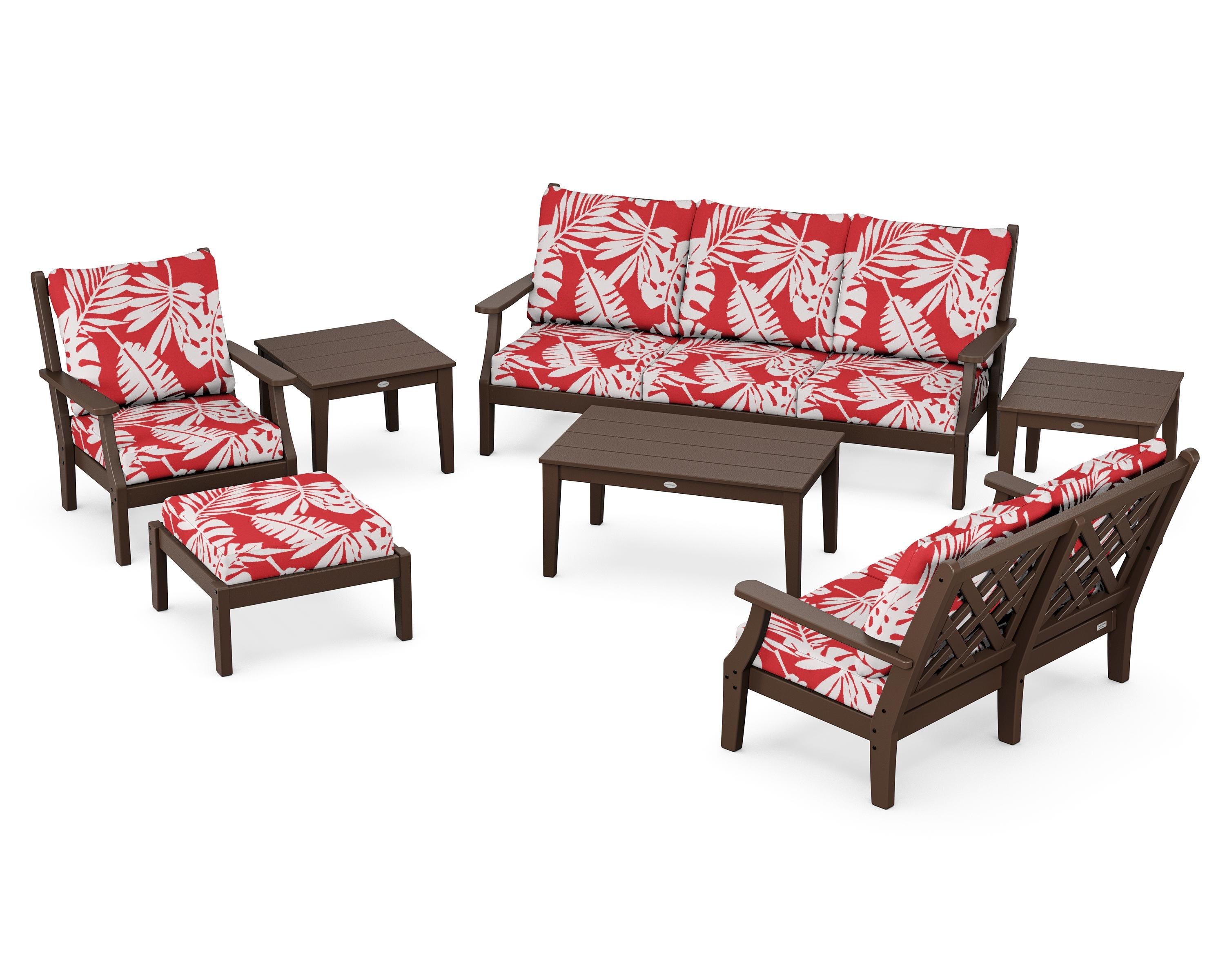 Country Living Wovendale 7-Piece Deep Seating Set in Mahogany / Leaf Crimson
