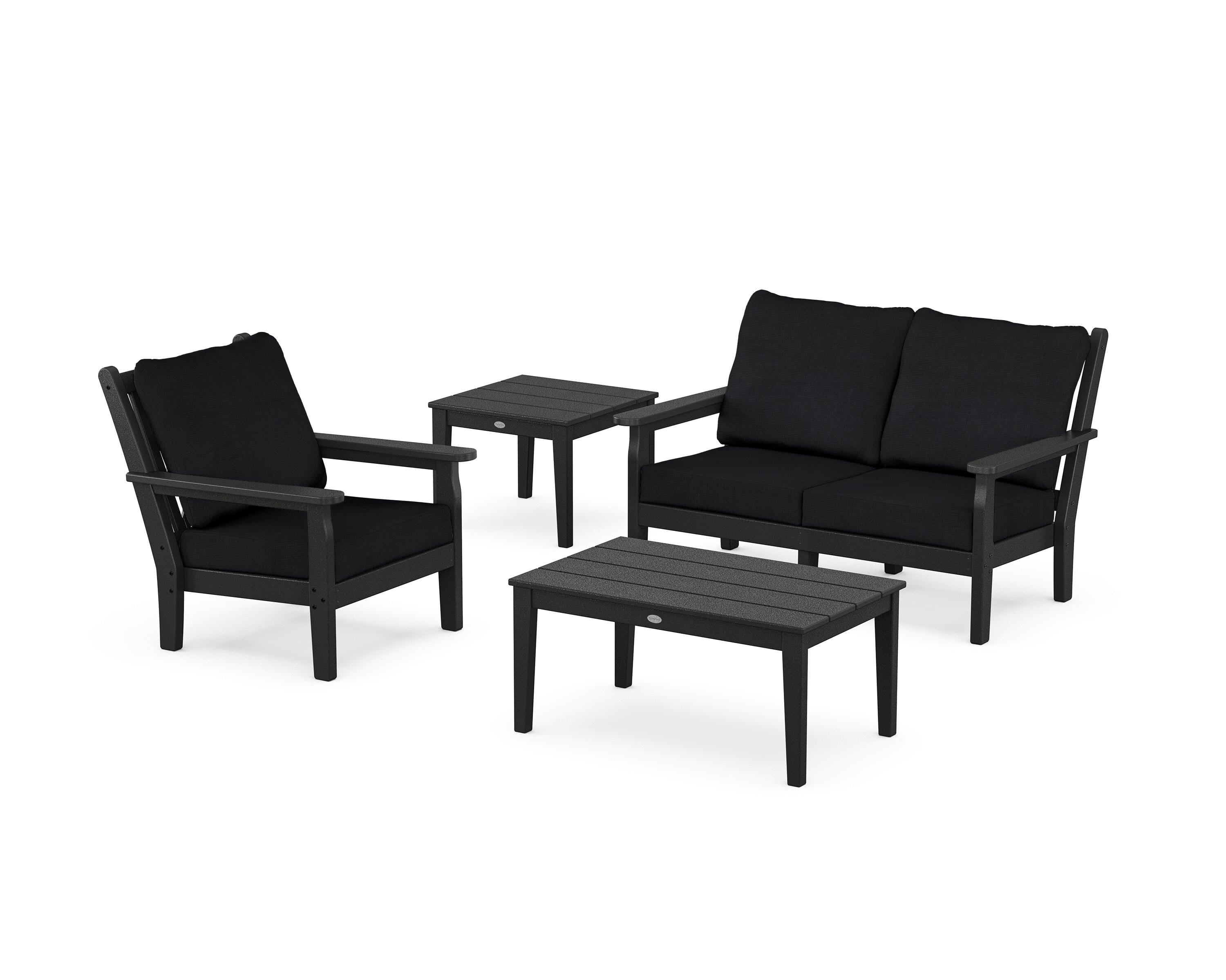 POLYWOOD® Chippendale 4-Piece Deep Seating Set in Black / Midnight Linen