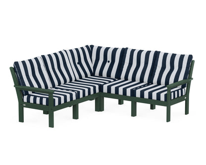 POLYWOOD® Vineyard 5-Piece Sectional in Green / Cabana Stripe Marine Indigo