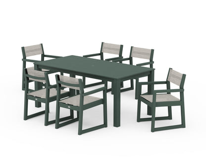 POLYWOOD® EDGE Sling Arm Chair 7-Piece Parsons Dining Set in Green / Birch Sling