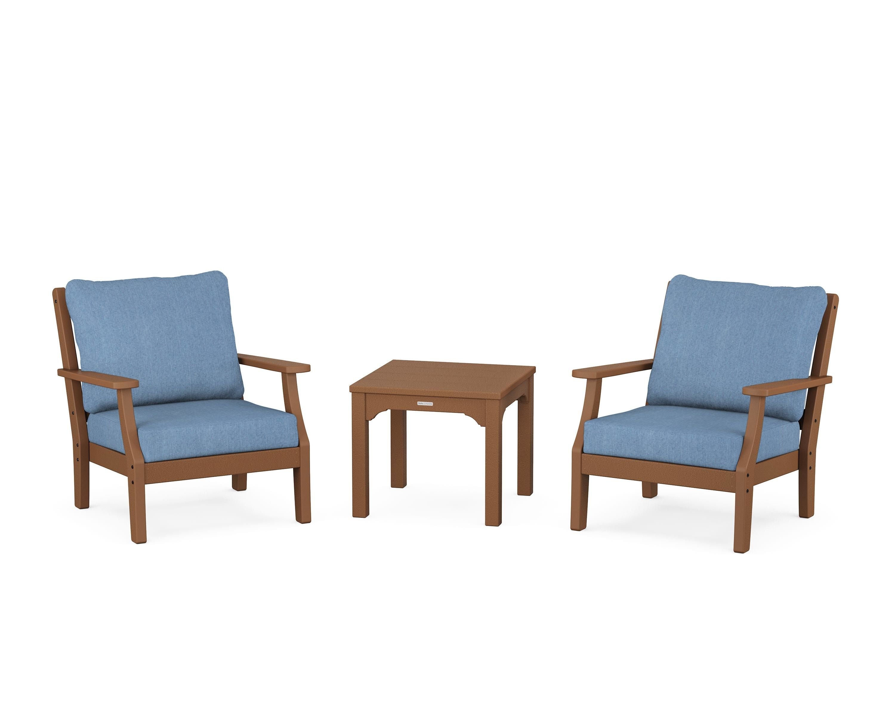 Martha Stewart by POLYWOOD® Chinoiserie 3-Piece Deep Seating Set in Teak / Sky Blue