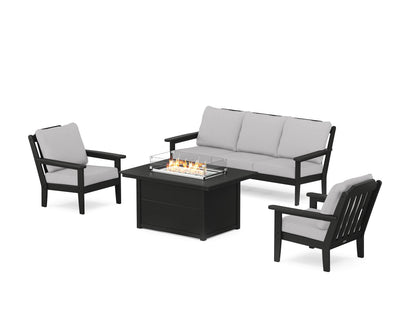 Country Living Cottage Deep Seating Fire Pit Table Set in Black / Granite