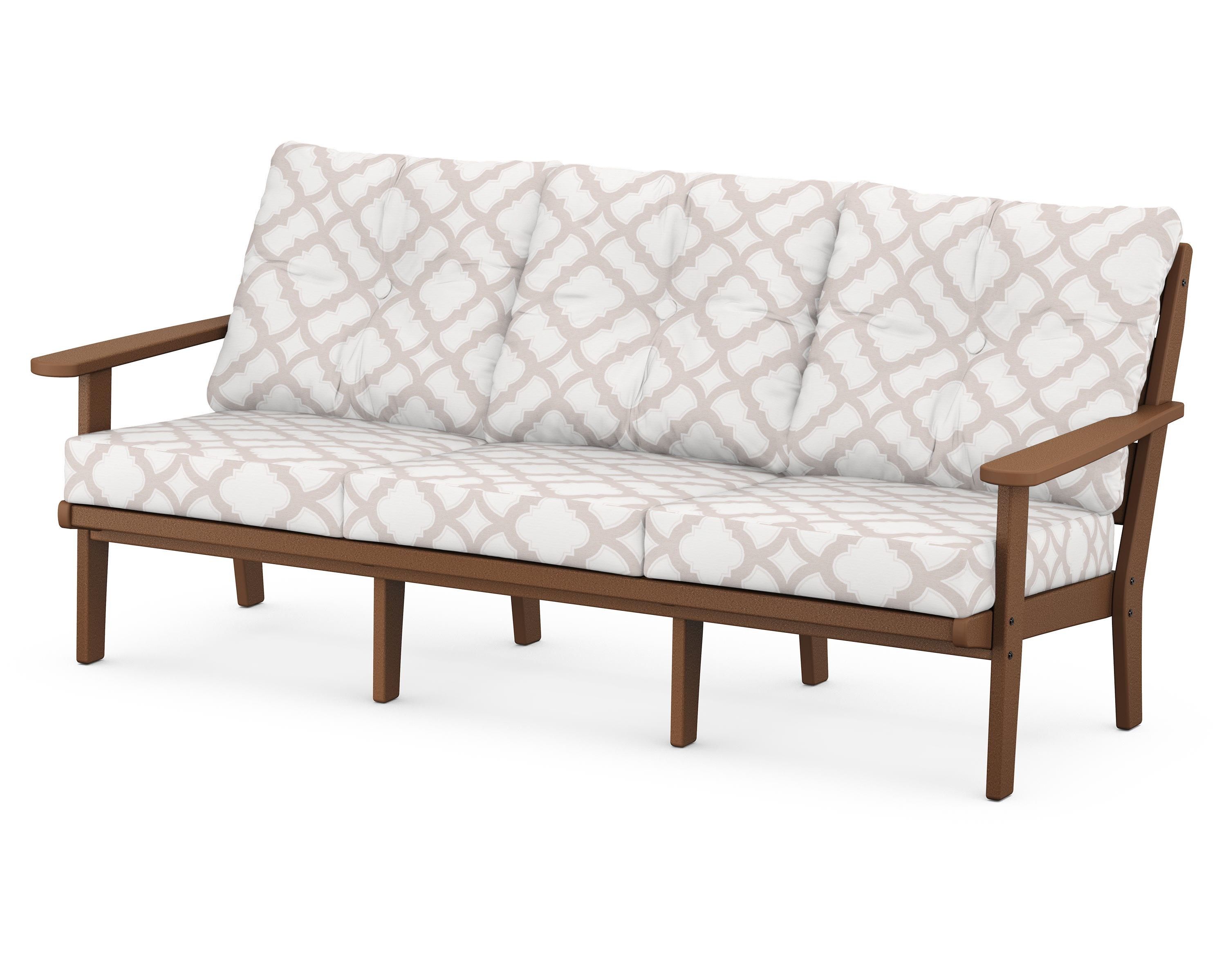 POLYWOOD® Lakeside Deep Seating Sofa in Teak / Trellis Dune Burlap