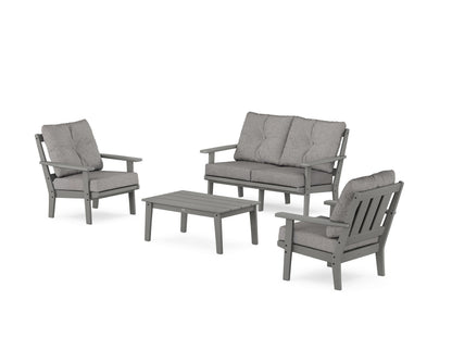 POLYWOOD® Oxford 4-Piece Deep Seating Set with Loveseat in Slate Grey / Grey Mist