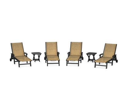 POLYWOOD® Coastal Chaise 6-Piece Set with Wheels in Black / Burlap Sling