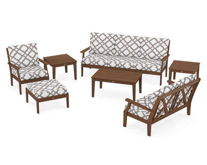 POLYWOOD® Braxton 7-Piece Deep Seating Set in Teak / Trellis Grey Mist
