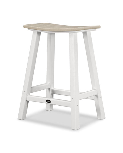 POLYWOOD® Contempo 24" Saddle Counter Stool in White / Sand