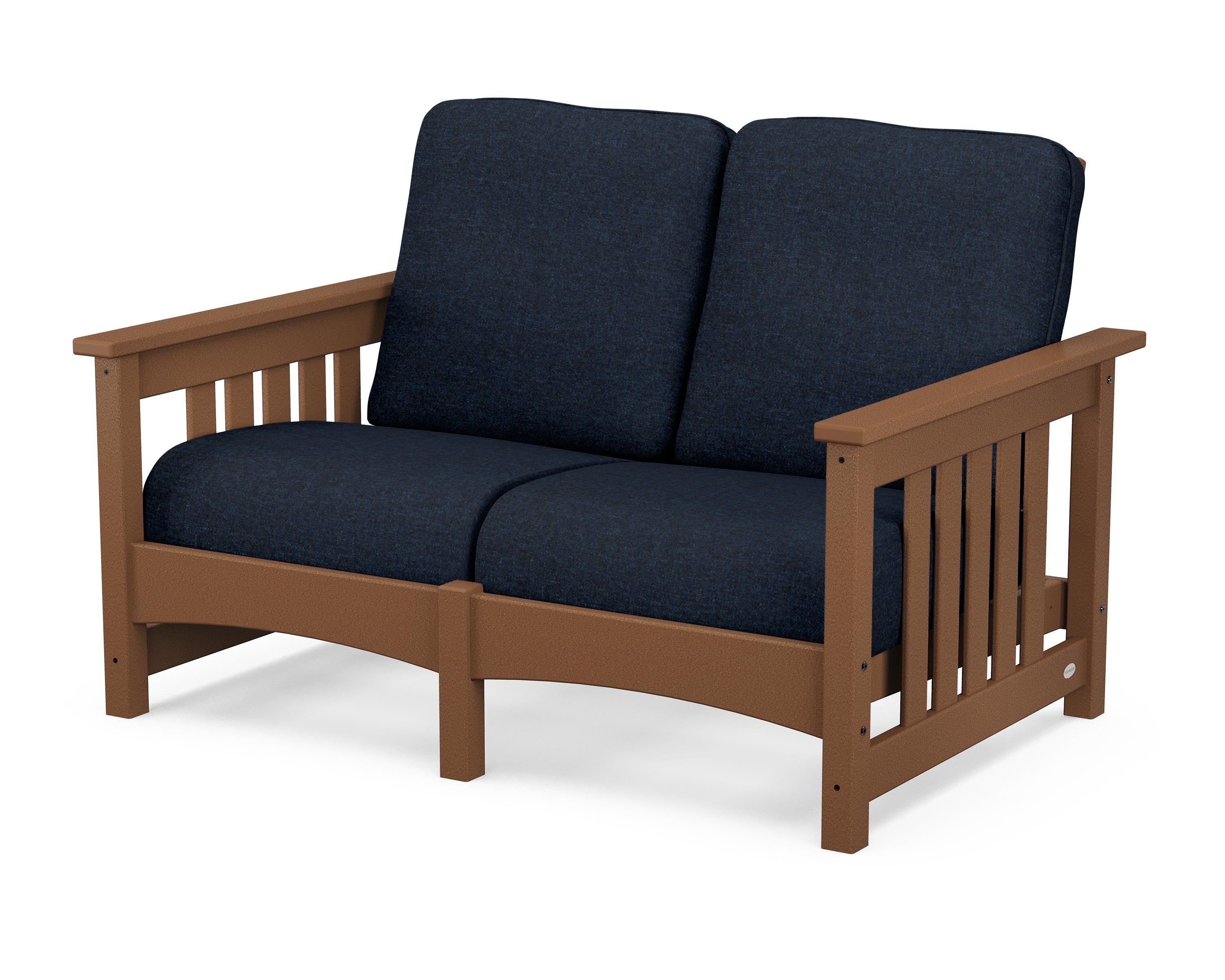 POLYWOOD® Club Mission Loveseat in Teak / Marine Indigo