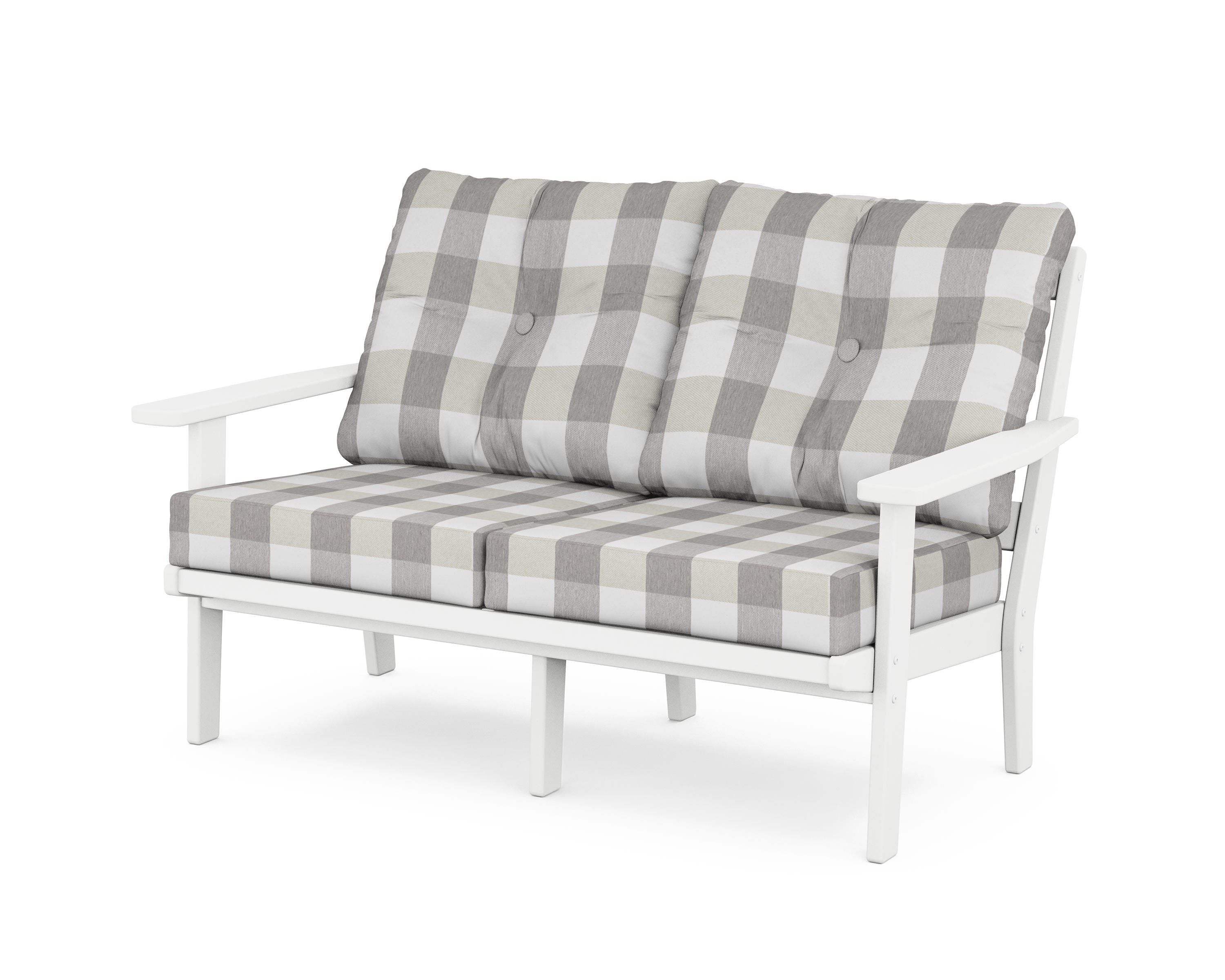 POLYWOOD® Prairie Deep Seating Loveseat in White / Buffalo Plaid Grey Mist