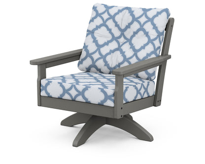 POLYWOOD® Vineyard Deep Seating Swivel Chair in Slate Grey / Trellis Sky Blue