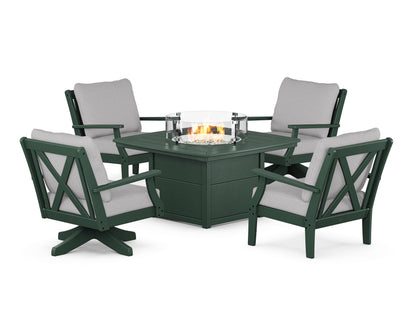 POLYWOOD® Braxton 5-Piece Deep Seating Set with Fire Table in Green / Granite