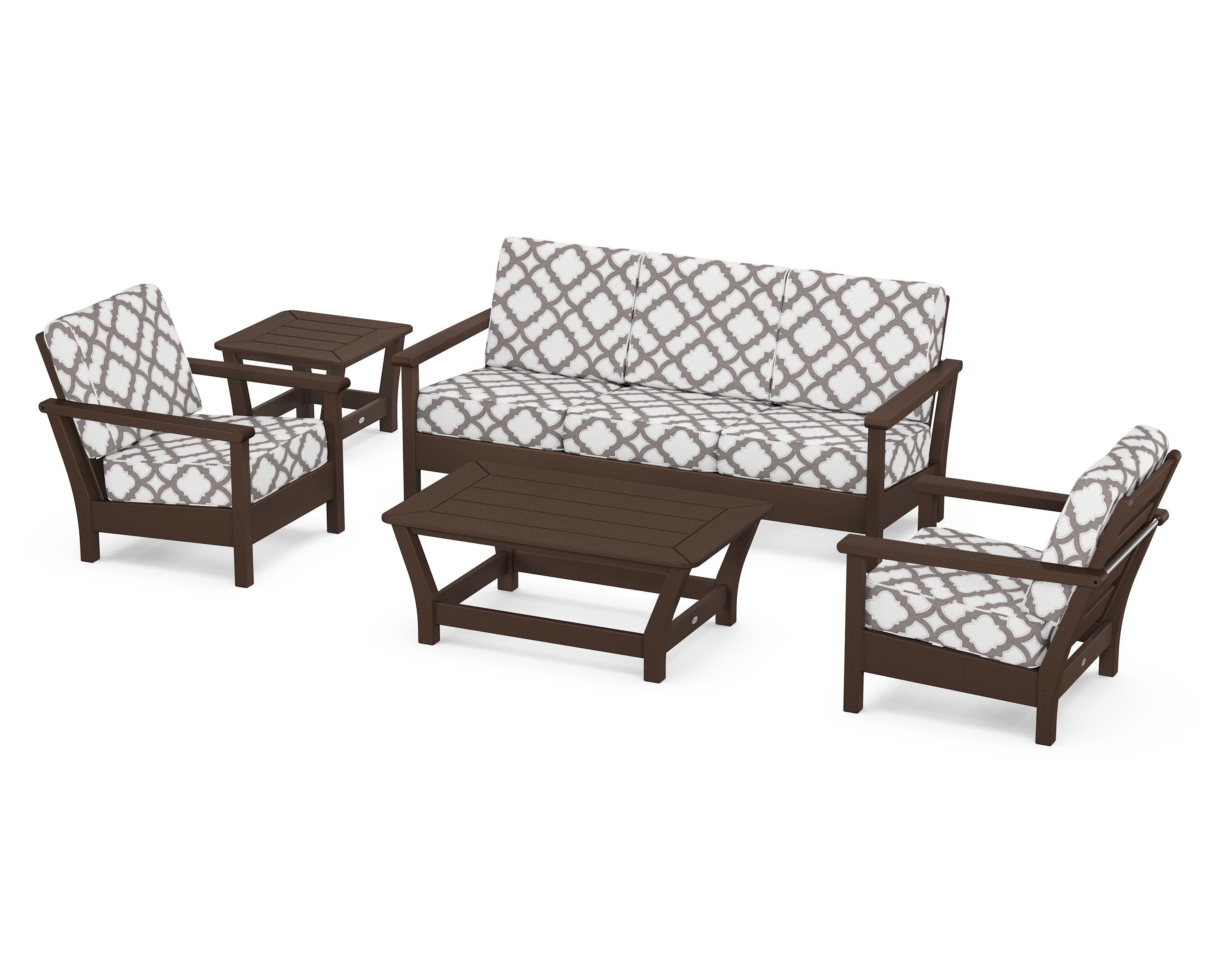 POLYWOOD® Harbour 5-Piece Deep Seating Set in Mahogany / Trellis Grey Mist