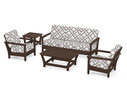 POLYWOOD® Harbour 5-Piece Deep Seating Set in Mahogany / Trellis Grey Mist