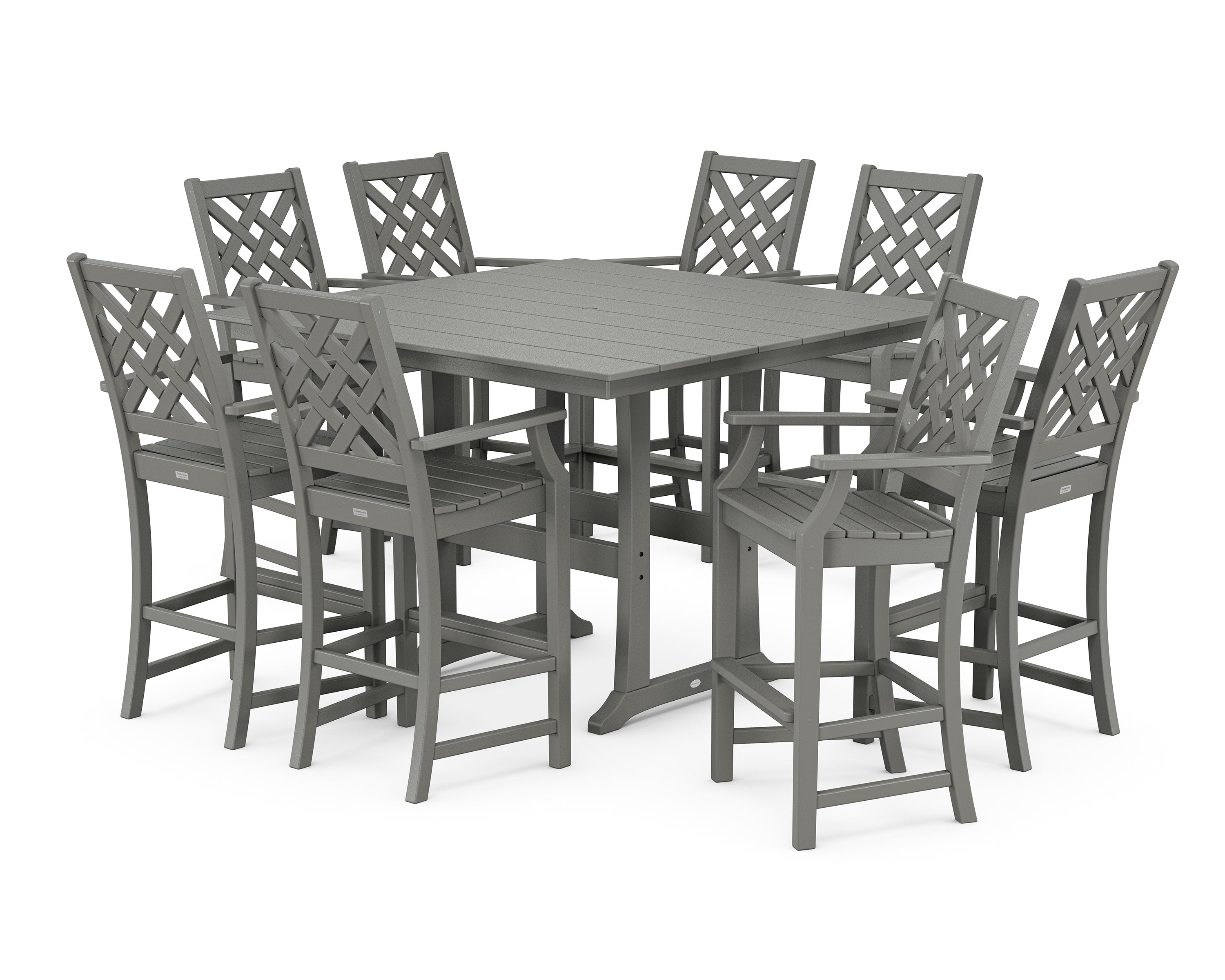 Country Living Wovendale 9-Piece Square Farmhouse Bar Set with Trestle Legs in Slate Grey