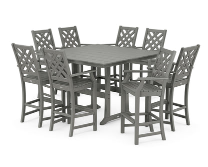 Country Living Wovendale 9-Piece Square Farmhouse Bar Set with Trestle Legs in Slate Grey