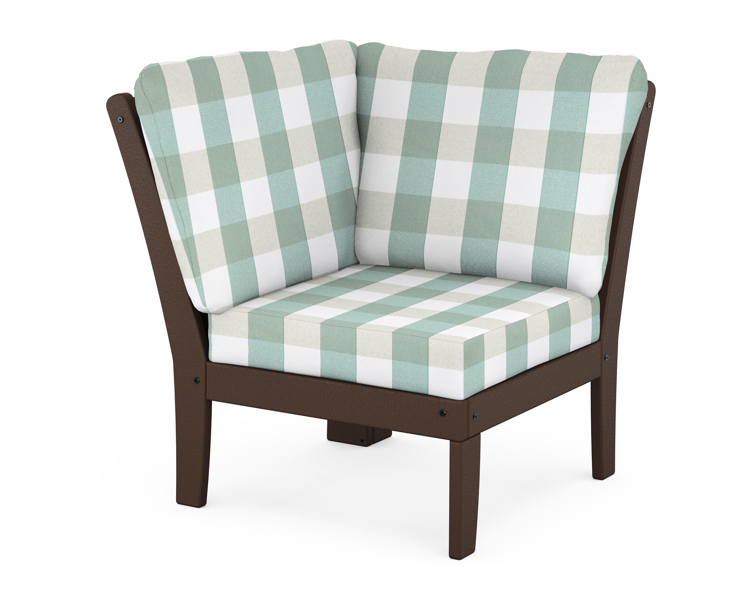 POLYWOOD® Braxton Modular Corner Chair in Mahogany / Buffalo Plaid Glacier Spa