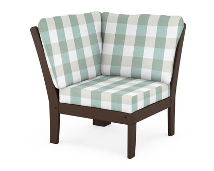 POLYWOOD® Braxton Modular Corner Chair in Mahogany / Buffalo Plaid Glacier Spa